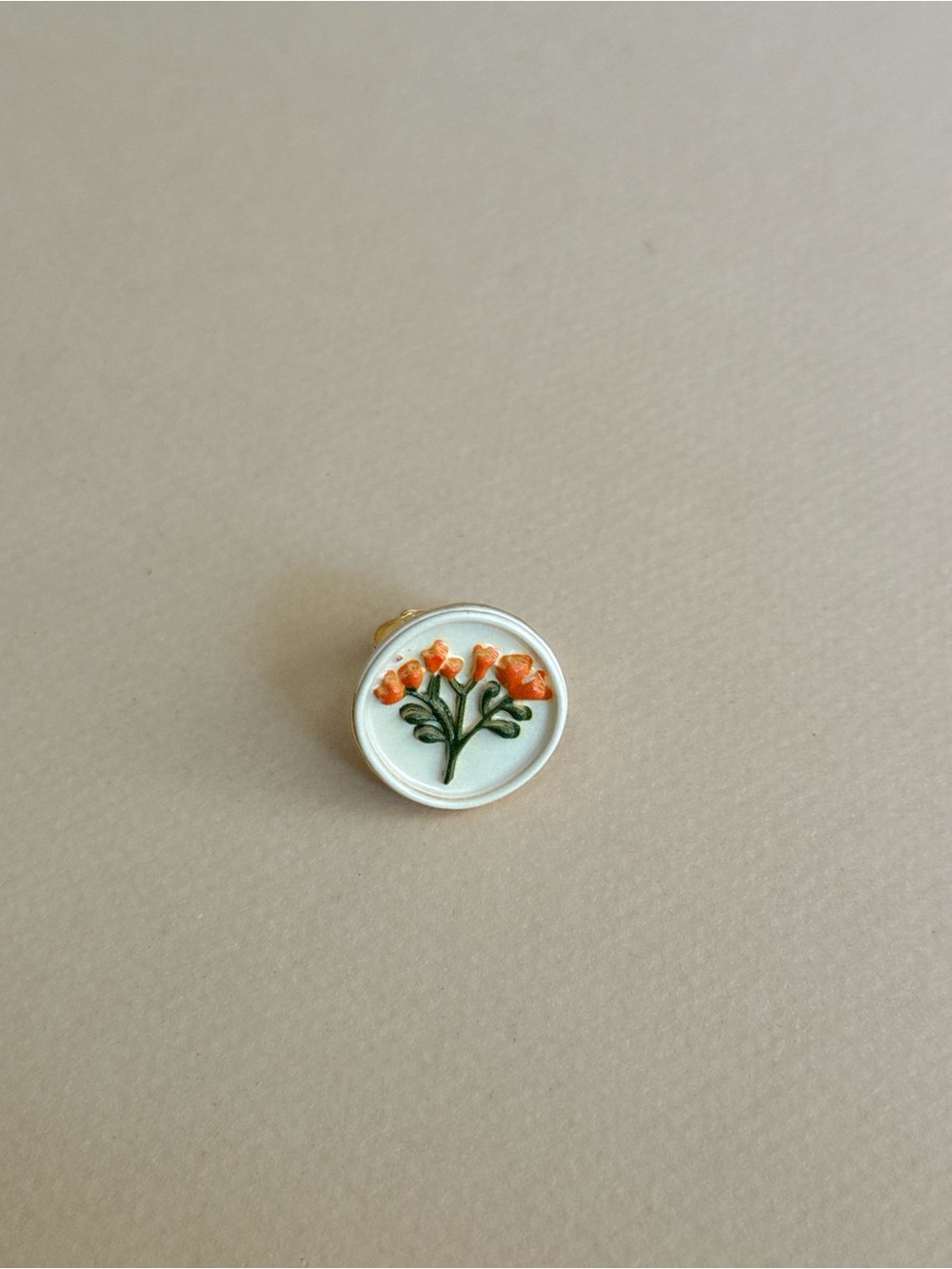 Orange Floral Enamel Ring S1429 - Picture 3 of 4